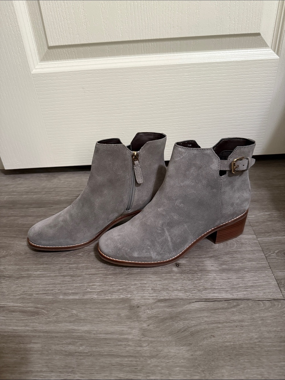Cole Haan Gray Suede Ankle Booties with Buckle
